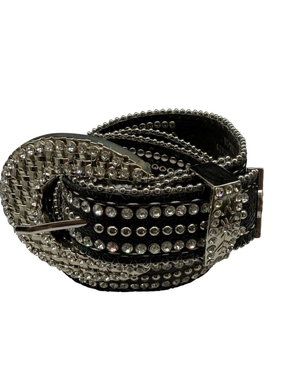 Y2K BTS 2742 Rhinestone Genuine Leather Black Western Belt Small 32-36.5 READ - Picture 2 of 16